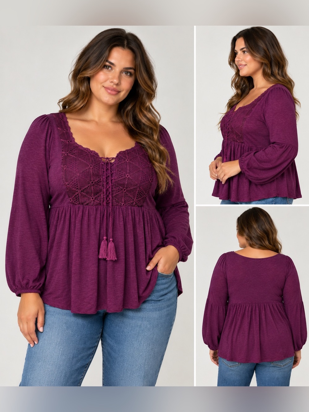 Torrid Vintage Purple Lace Up Crochet Peplum Tunic Top Plus Size 1